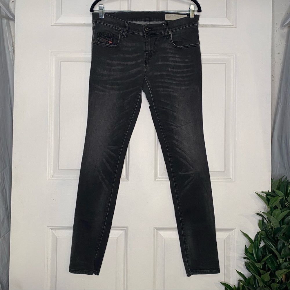 Diesel Industry Black Jeans 30 x 32 Skinny Low Waist Leather Pocket Detail